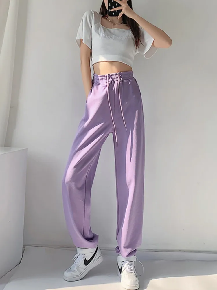 

Casual Loose Elastic Waist Sweatpants Women Spring Autumn Fashion Drawstring Straight Trousers Hip Hop Streetwear Dance Pants