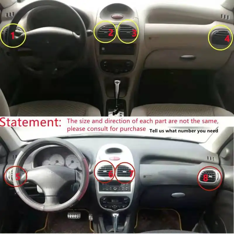 

Подходит для Peugeot 206 206CC Citroen C2, приборная панель, серебристый воздушный выход, приборная панель, серая панель, жалюзи для лицевой панели