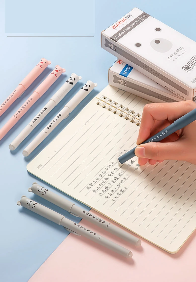Haile Niedliches Panda-Schwein-löschbares Stift-Set, 0,5 mm, feine Spitze, Gel-Tintenstifte, Nachfüllungen, Stangen, Unterlage, waschbarer Griff, Schule, Büro, Schreibwaren – Detail 4
