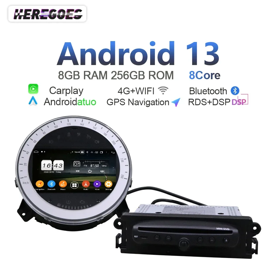 

Carplay 7" Auto Android 13 8GB+256GB Car DVD Player GPS Radio Autoradio Bluetooth RDS Wifi For BMW Mini Cooper R56 2006 - 2013