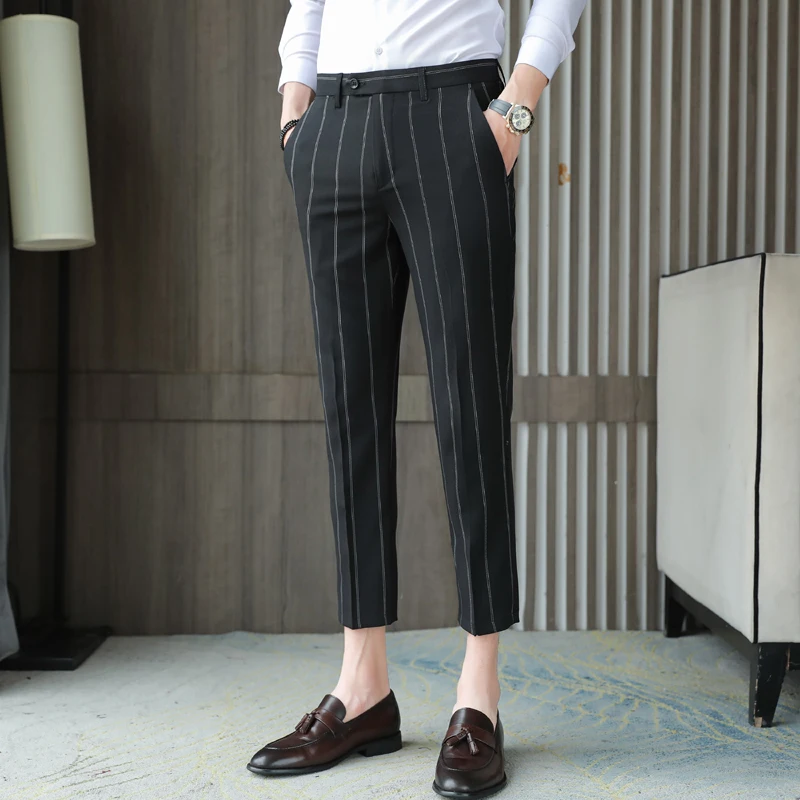 

2022 British Style Summer Casual Pants Men Slim Fit Business Dress Pants Office Social Streetwear Ankle Length Trousers 29-36