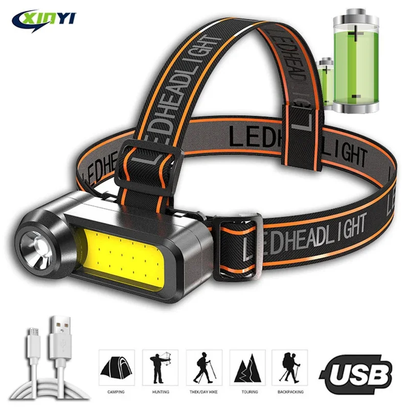 Super Bright COB LED Headlamp Long Range USB Rechargeable Use 18650 Battery Waterproof Portable head flashlight cob headlamp