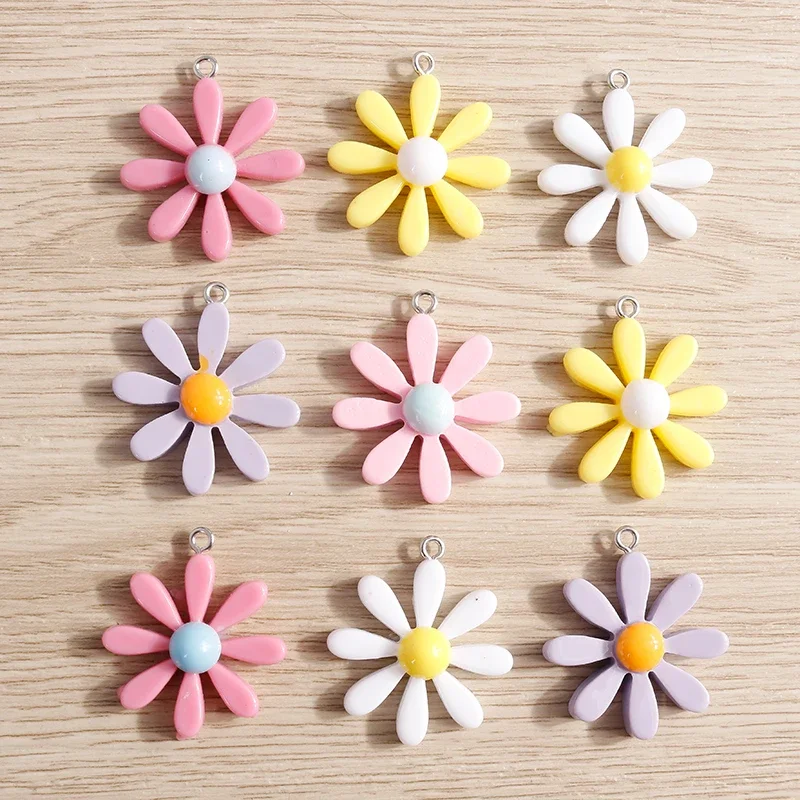 

10pcs 28x33mm Cute Colorful Resin Flower Charms Pendants for Drop Earrings Necklace DIY Keychain Jewelry Making Accessories