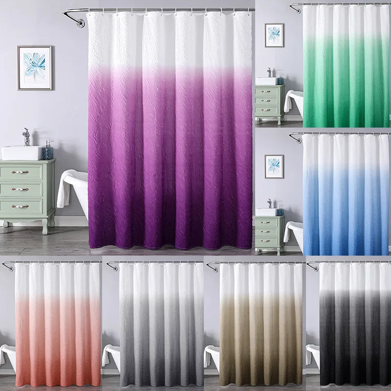 Gradient Textured Shower Curtain Nordic High-end Shower Screen Waterproof Polyester Bathroom Curtain with Metal Hooks 180x200cm