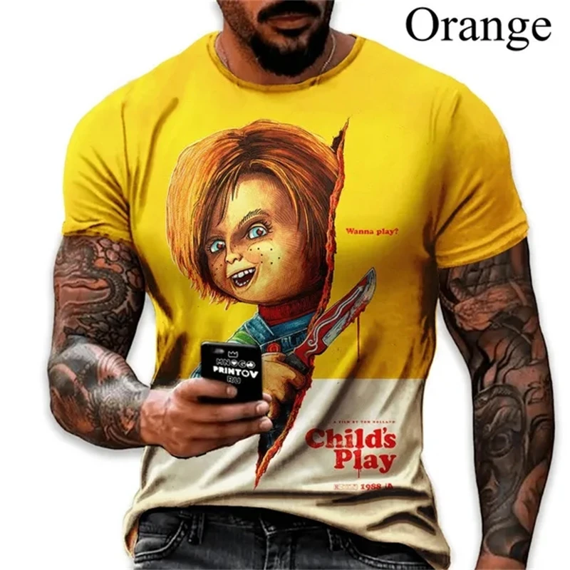 

New Fashion Horror Movie Bride Of Chucky 3D Print Casual T-Shirt Men's Short Sleeve Tops Cool High Quality Tshirts Tee Clothing