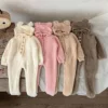 2025 Autumn Winter New in Kids Baby Girls Boys Cute Clothing Set , Toddler Infant Mink Fur Solid Color Footbinding Romper + Hat