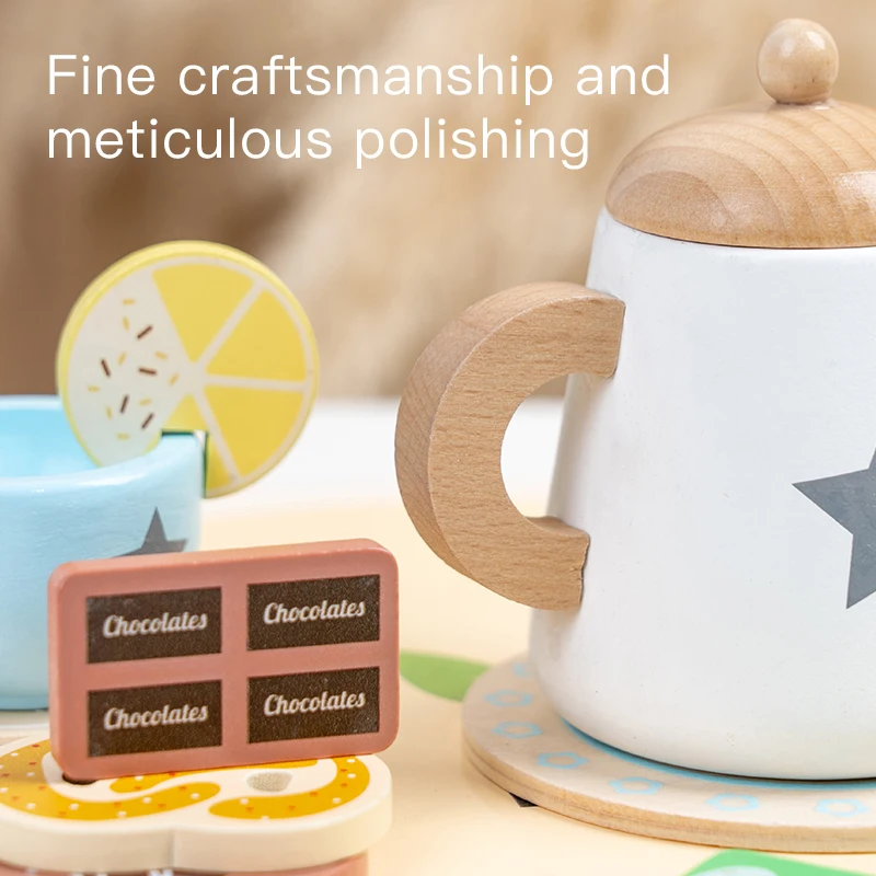 Wooden Tea Party Playset for Kids - Educational Pretend Play Gift Set