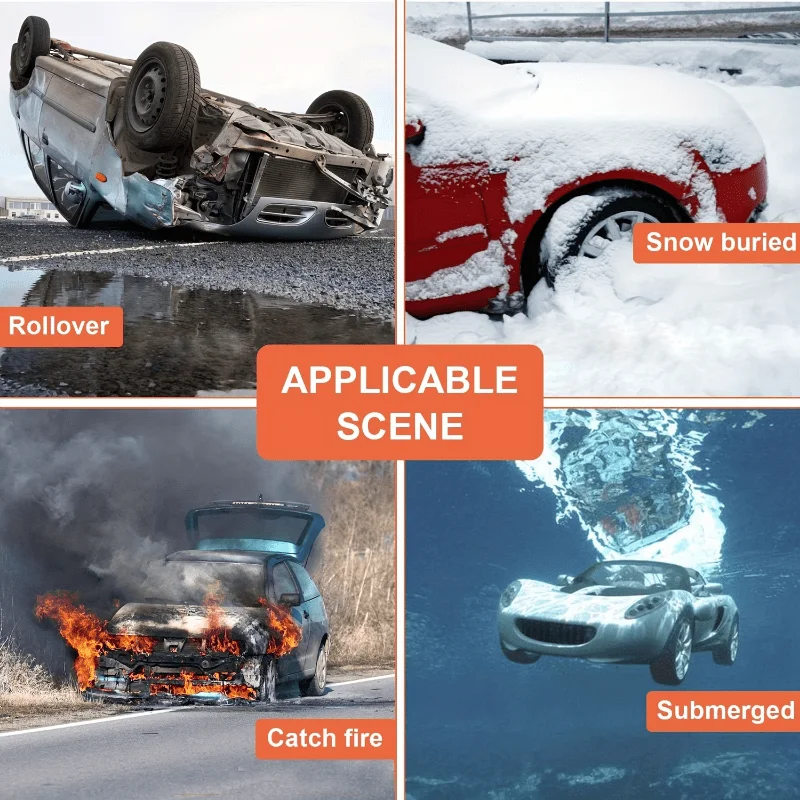 1 martello di sicurezza per auto, strumento di emergenza per la fuga, con interruttore per vetri e taglia-cinture di sicurezza, martello di emergenza - immagine 4