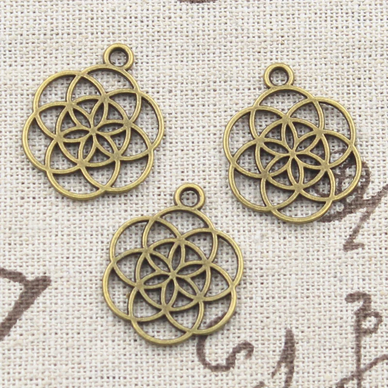 15pcs Charms Flower Of Life Yoga 25x20mm Antique Bronze Silver Color Pendants Making DIY Handmade Tibetan Finding Jewelry