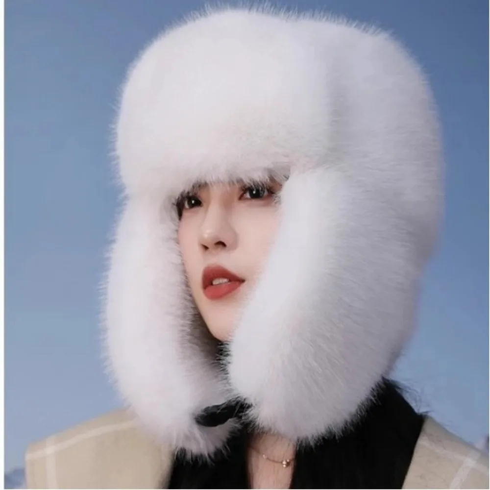 Fashion Faux Fur Bomber Hat Thickened Windproof Russian Caps Women Earflap Cap Cycling Skiing