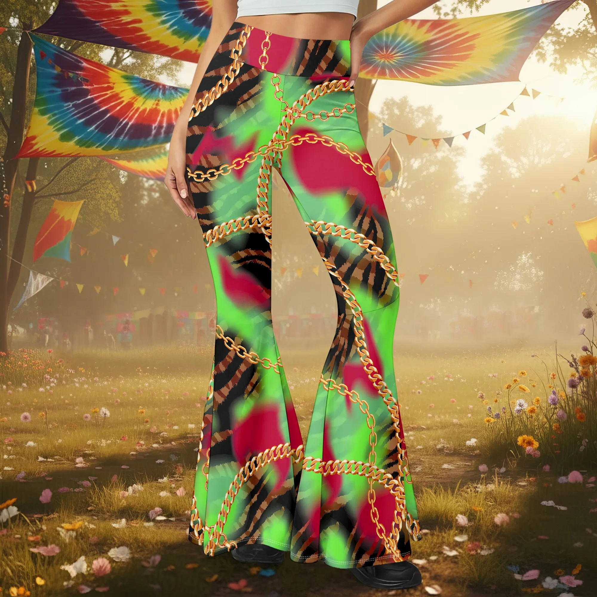 Damen-Freizeithose für Frühling und Sommer mit 3D-Streifenmuster, hochtaillierte, modische Schlaghose. – Detail 3
