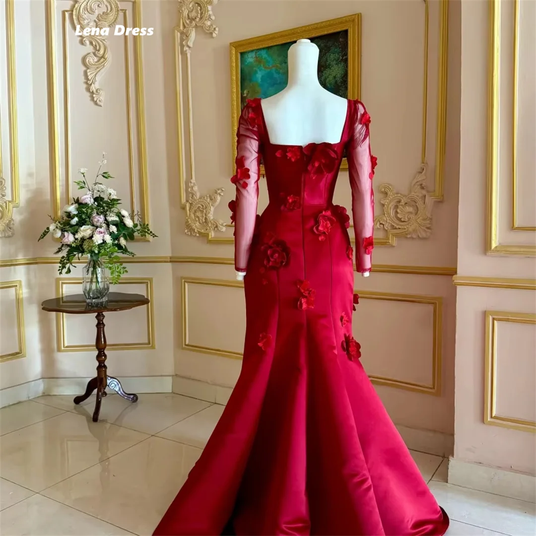 Lena Gala Dresses Elegant Evening Party Dresses Luxury 2025 Square Leader  Long Sleeves Custom Made Flowers Prom Luxury Dress