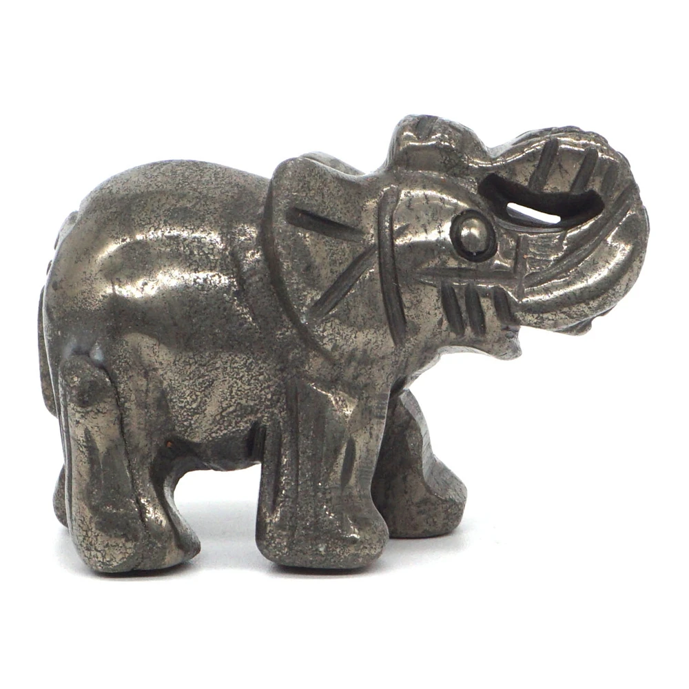 

2" Elephant Statue Natural Gemstone Pyrite Crystal Hand Carved Reiki Healing Stone Figurine Crafts Home Decoration 1pc