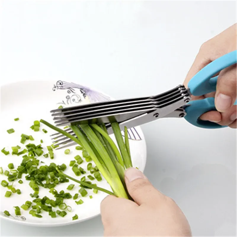 Multi-functional Stainless Steel 3/5 Layer Kitchen Scissors Pepper Shredded Chopped Scallion Cutter Laver Cut Cooking Tool