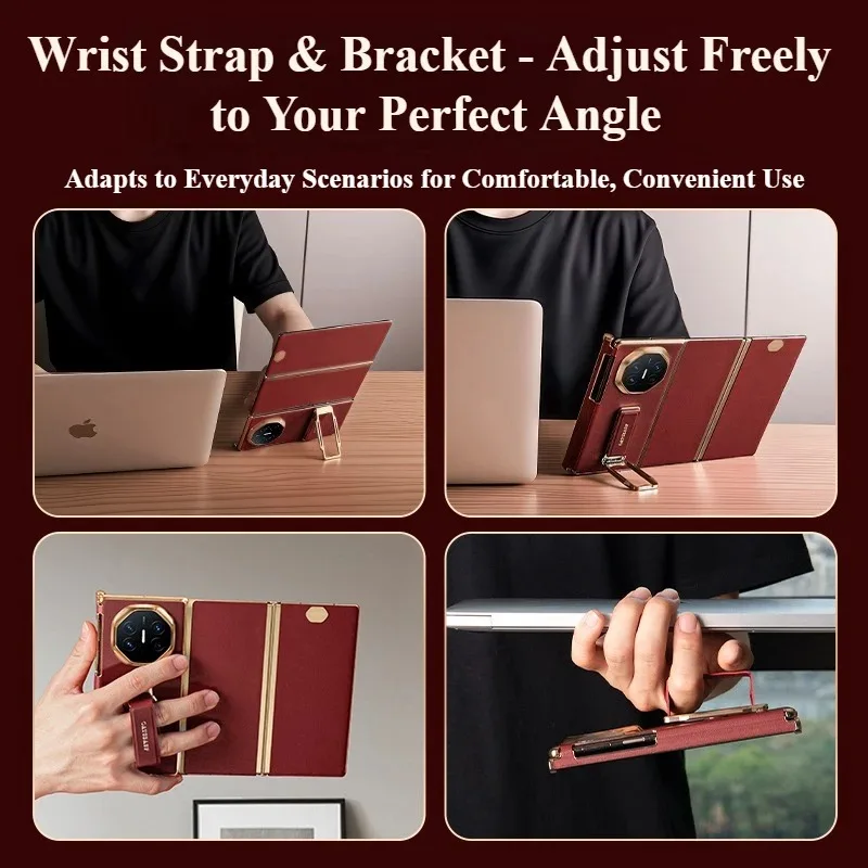 Eary Genuine Leather Phone Case for Huawei Mate XT Ultimate Case with  360°Rotation Stand Full Cover Shell Shockproof Protector