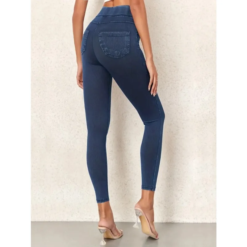 Women's Faux Denim Yoga Leggings Fitness Stretch Leggings High Waisted Fashionable Skinny Tights Gym Workout Running Pants 5