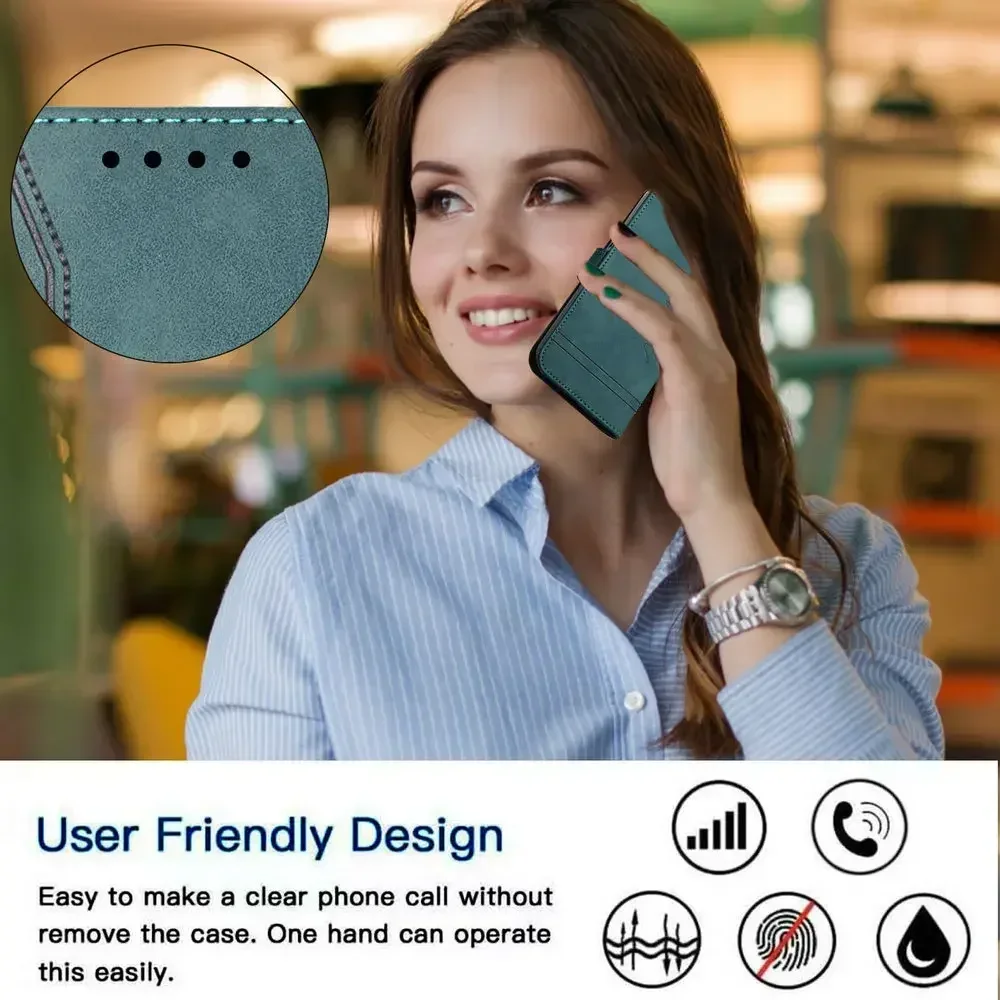 Leather Flip Wallet Case for Smartphones - Magnetic Closure, Multipurpose Design
