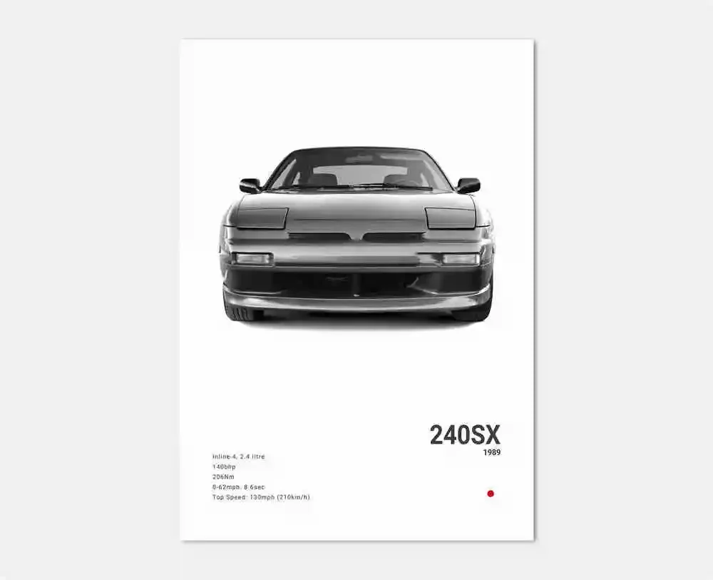 thumbnail image 1 of Póster de coche deportivo de lujo japonés en blanco y negro pop, R34 Gtr 240sx, impresión en lienzo para pared, decoración de garaje y habitación, 1 of 5