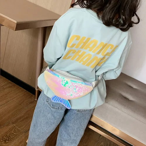 여아용 스팽글 패니 팩, 동전 지갑, 작은 벨트 가방, 반짝이는 인어 허리 팩, 어린이 비치 가방, 패션 2022 여름 4