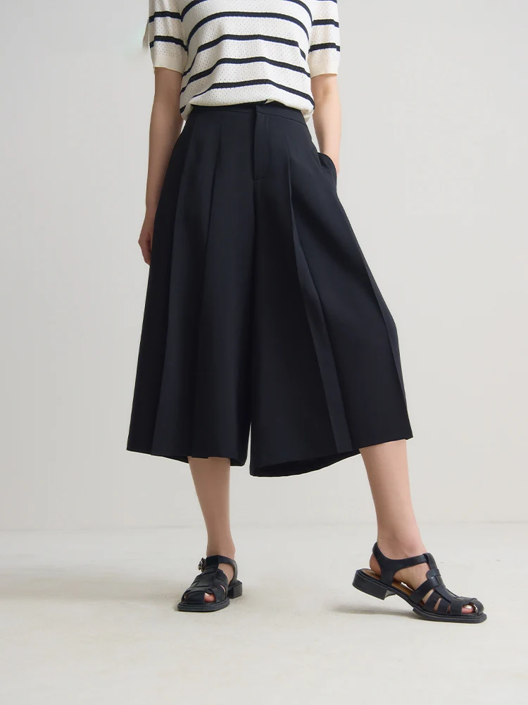 

DUSHU Oversize Hepburn Style High Waisted Fashionable Cropped Skirt Pants 2024 Summer New Commuting Versatile Loose Fit 24DS8213