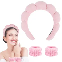 Soft Cloud Sponge Headband for Makeup Removal and Shower Use - Popular in Europe and America (Pink)