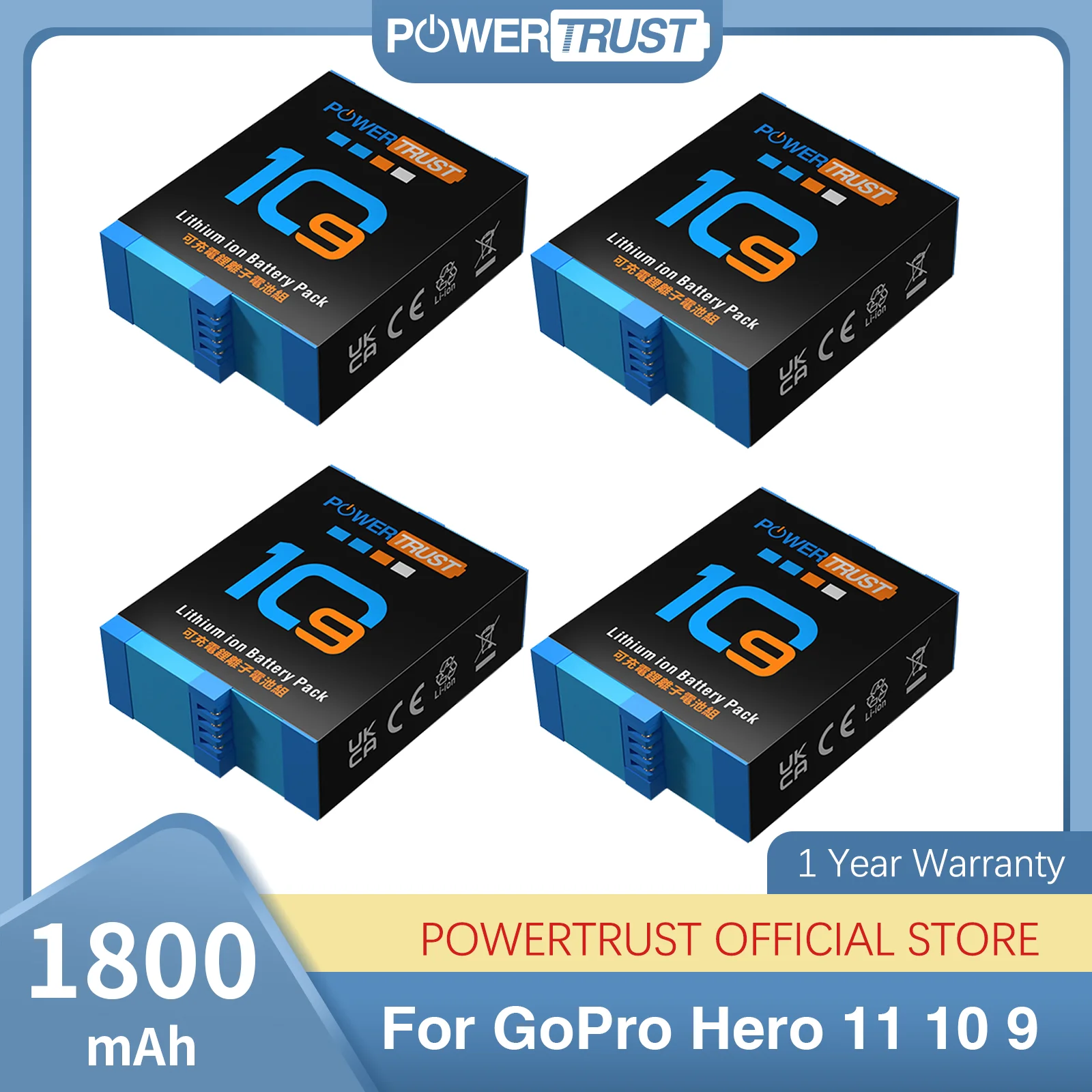 Powerhunt-bateria de 3.85v 1800mah para Gopro Herói 10 Herói 11 Hero9 Hero12 Câmera Preta com Caixa de Armazenamento