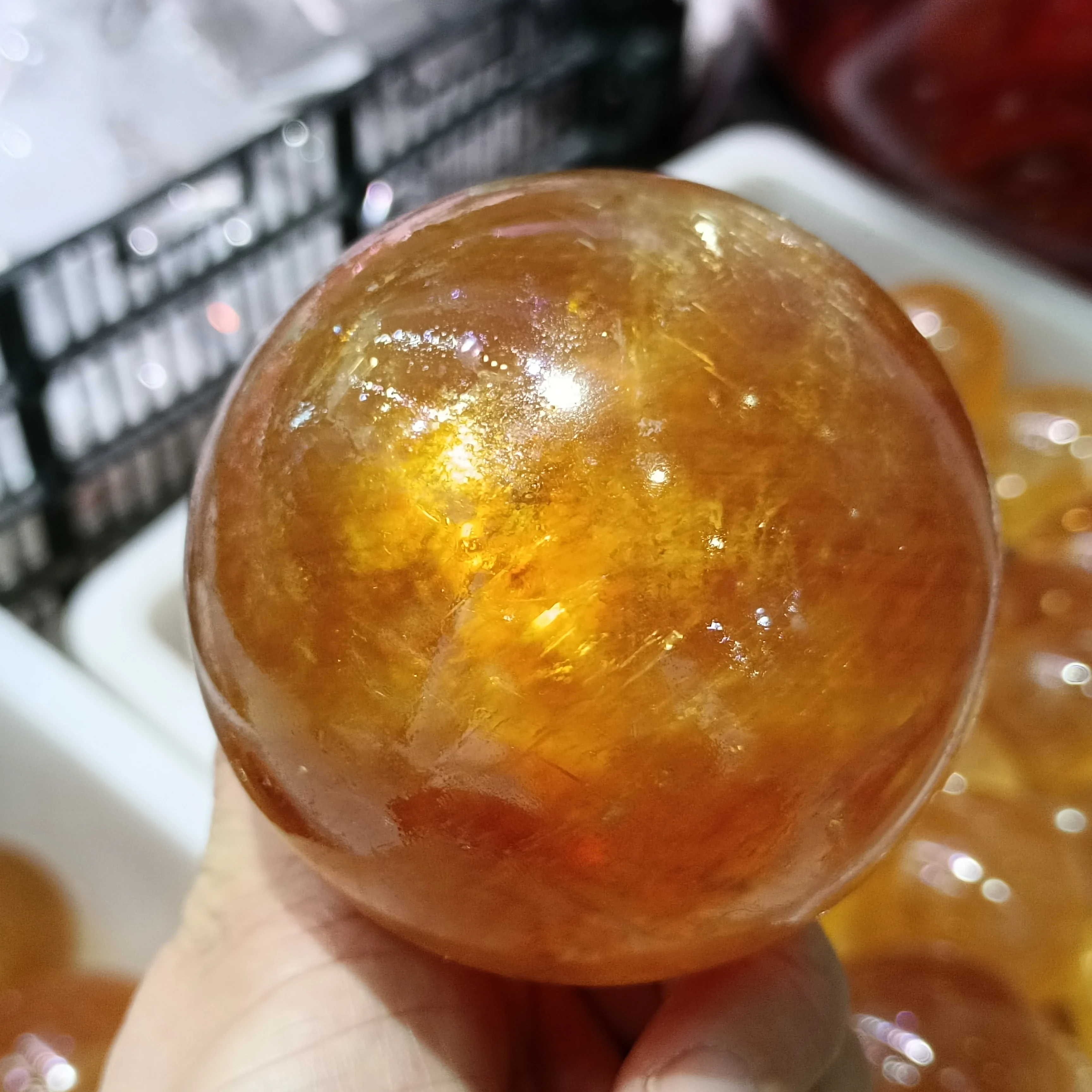 Quartz Crystal for Home and Office Decoration,Natural Yellow Ice Continent,Calcite Ball,Mineral,Reiki Healing Spirit Ge 6