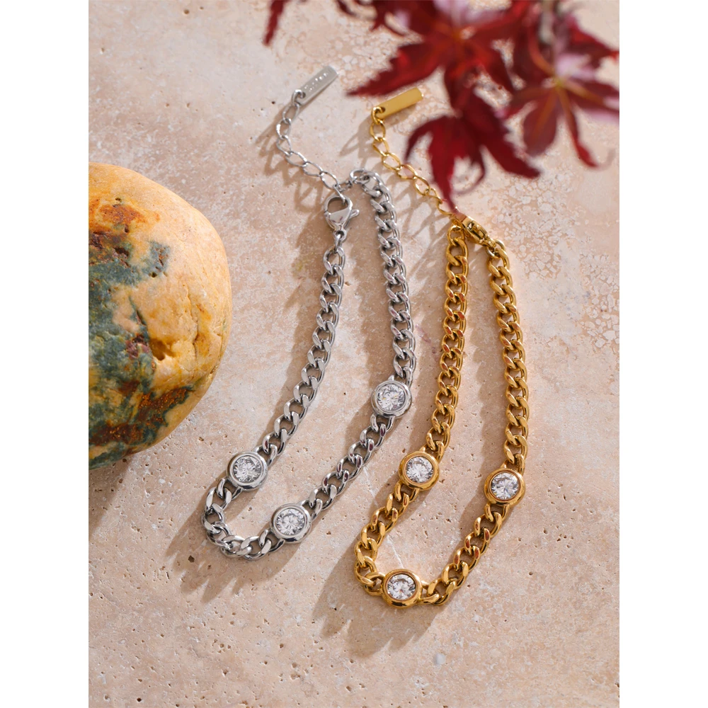 Yhpup Stainless Steel Cubic Zirconia Bracelet