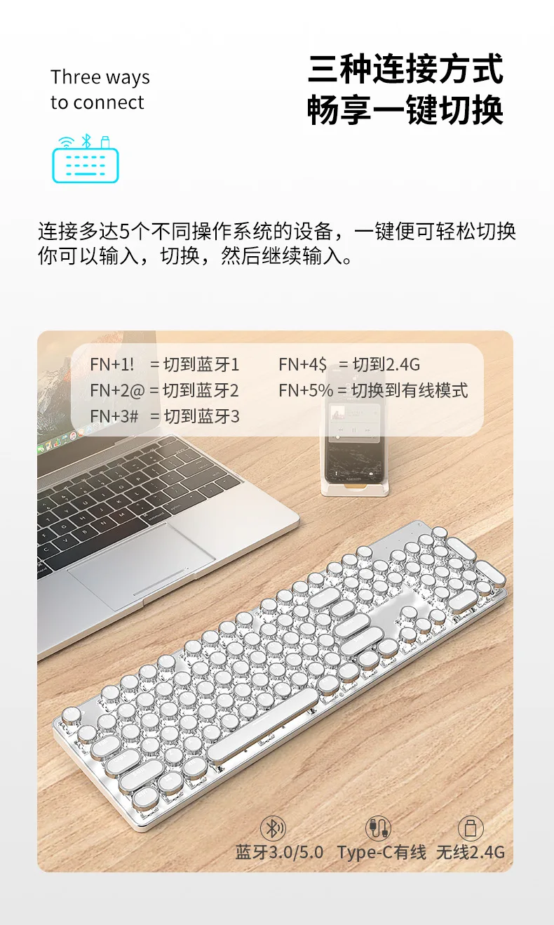 TK950-メカニカルキーボード,Bluetoothワイヤレス,3つの照明