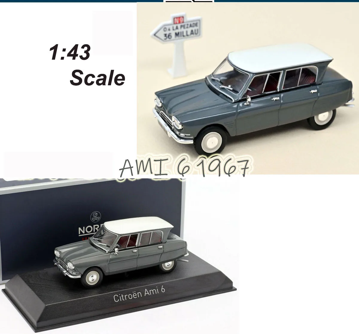

NEW NorRevv 1/43 Scale CITTRROËN AMI 6 1967 TYPHON GREY Diecast Model kit toys for collection gift