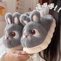 New Women's Fluffy Cartoon Rabbit Cotton Slippers for Winter Indoor Bedroom Slides Kawaii Bunny Ear House Memory Foam Slippers 2