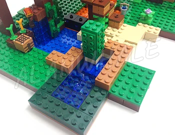 718pcs Game My World The Jungle Tree Green House Waterfall Slide Farm Forest 10471 Building