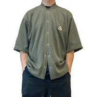 Mesh Short Sleeve Shirt Men Summer Japanese Streetwear Fashion Loose Casual Oversize Cargo Shirts Cityboy Blouses Cardigan 1