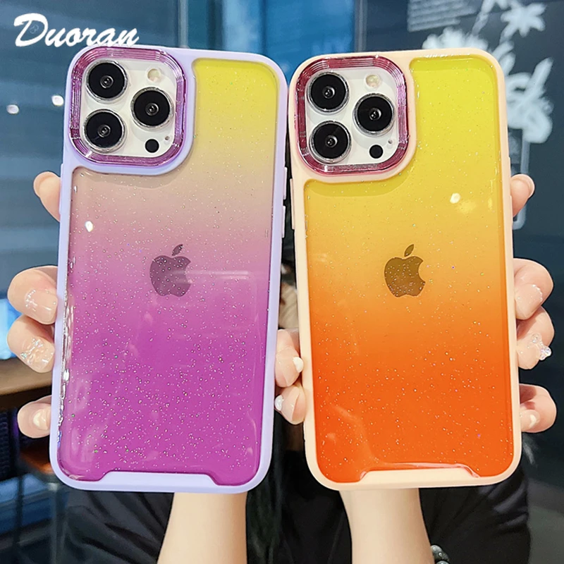 Luxury Gradient Plaitng Silicone Phone Case For iPhone 11 12 13 Pro Max X XS XR 7 8 Plus Metal Lens Frame Protection Back Cover cute iphone 13 mini case
