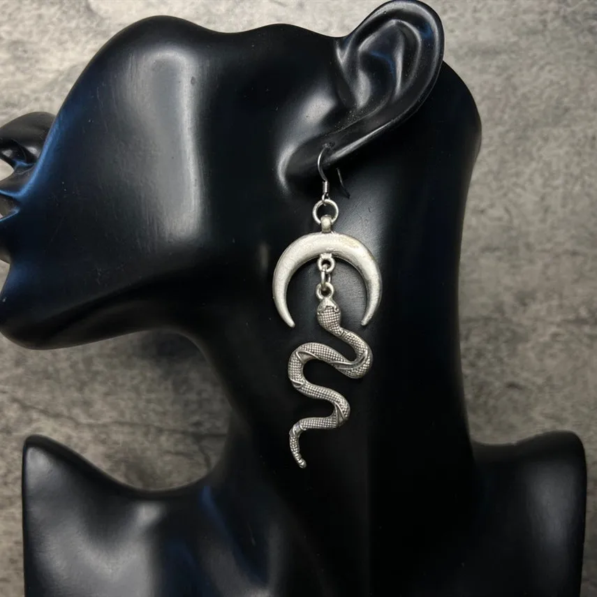 Nuovo Serpente Serpente E Luna Crescente Orecchini Pendenti In Argento Orecchini Gioielli Per Le Donne