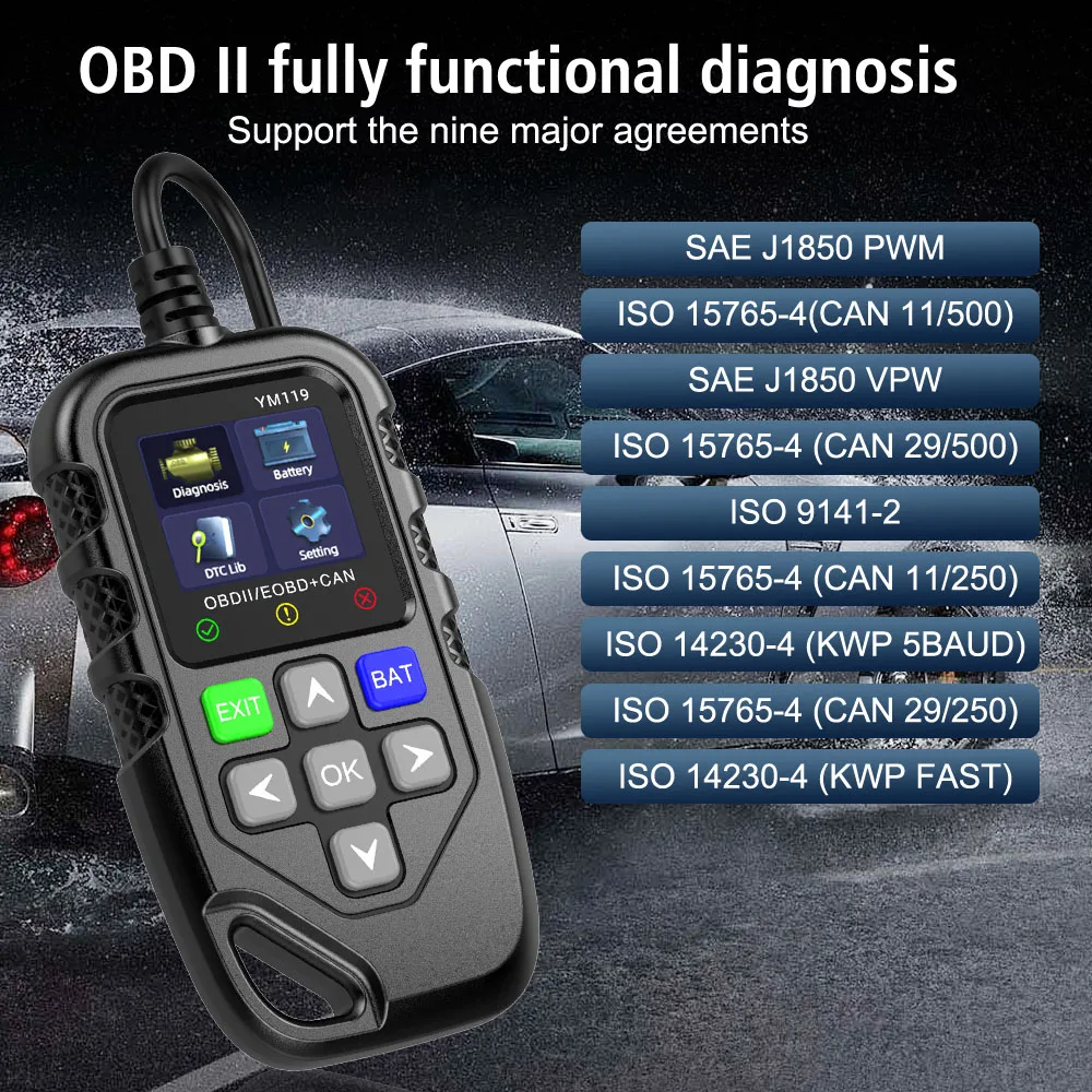 Multi-language OBD2 Code Reader Work for all cars YM119 Car Auto Diagnostic Tool Clear/Erase Codes OBDII Scanner 4