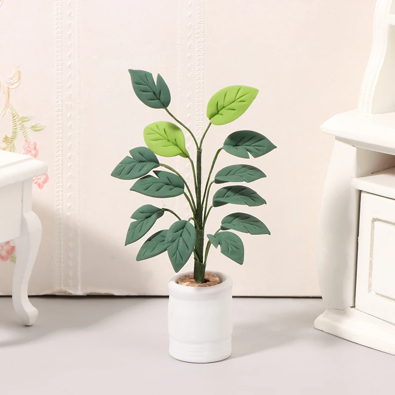 

1:12 Dollhouse Miniature Banana Tree Potted Plant Green Leaf Plant Flowers Pot Bonsai Garden Home Decor Doll House Accessories