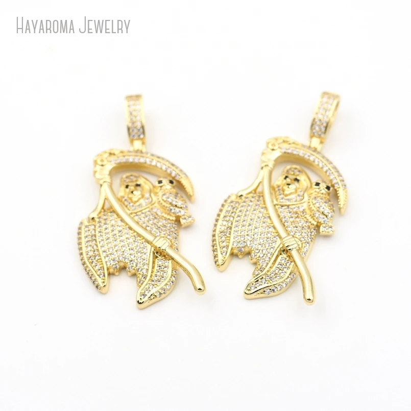 10Pcs Gold Color Death Invisible Setting Metal Cubic Zirconia Jewelry Copper Wholesale Pendant PM53084 2