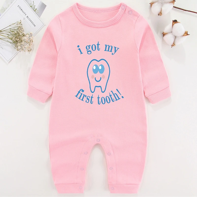 My First Tooth Baby Girl Winter Clothes Cotton Newborn Baby Boy Costume Long Sleeve Romper for Babies Infant Outfits bulk baby bodysuits	 Baby Rompers