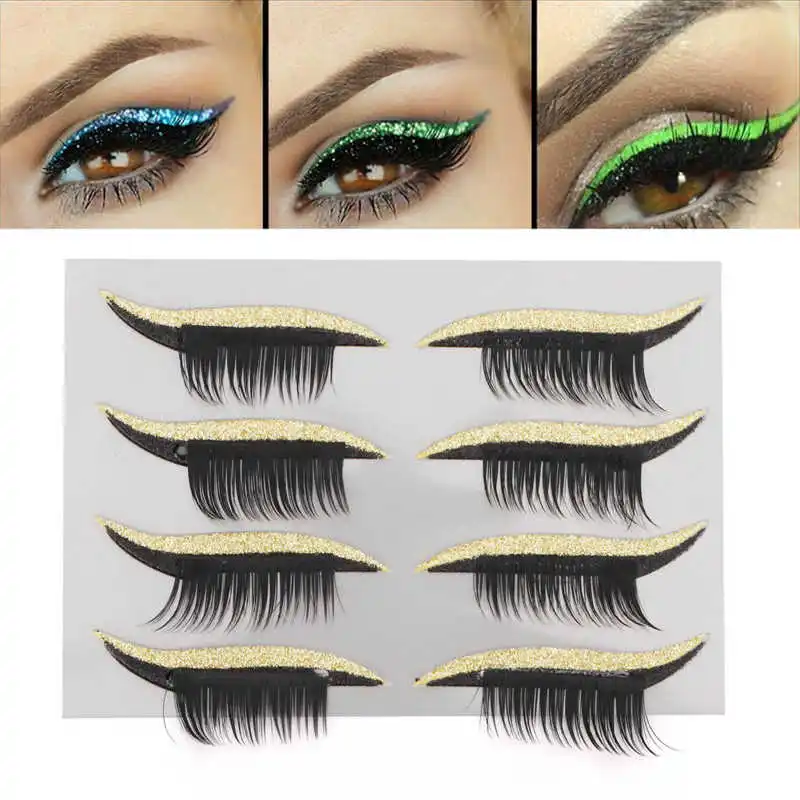 

4 Pairs Glitter Eyeliner Eyelash Stickers Set Reusable Waterproof Long Lasting Self Adhesive Eyeliner False Eyelashes Stickers