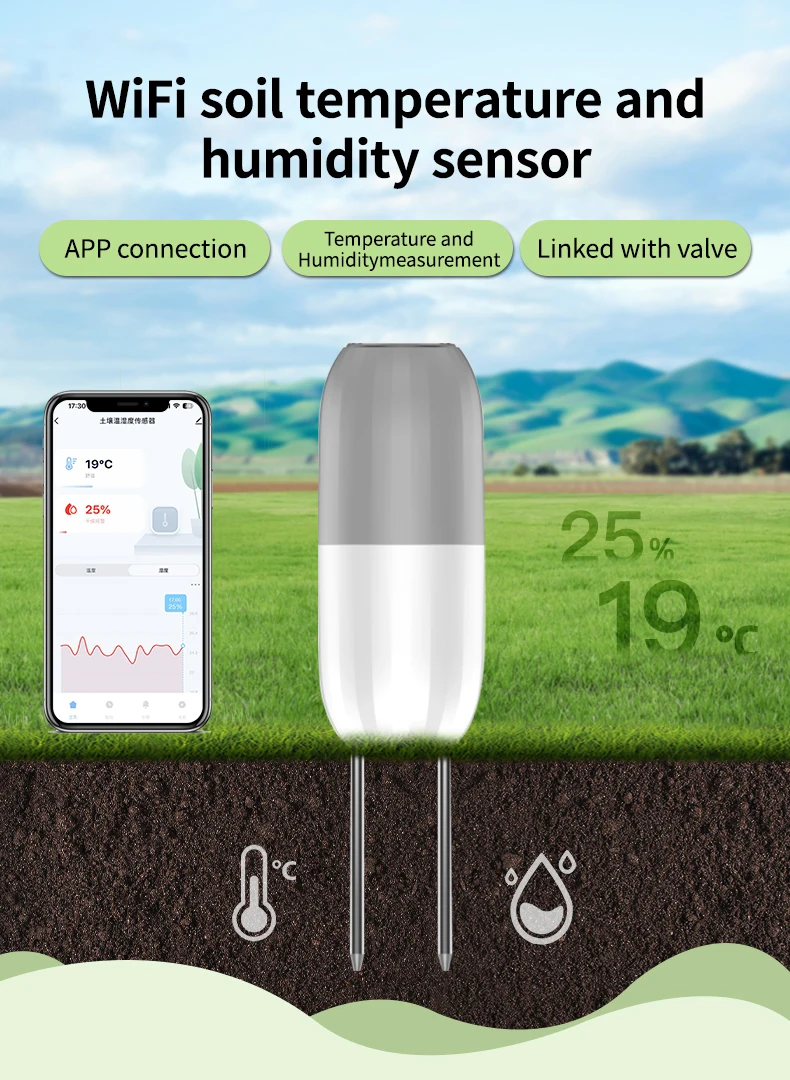 Tuya WIFI Soil Sensor Smart Temperature Humidity Detector Waterproof Wireless So