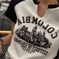 Vintage Printed T-Shirts Women Slim V-Neck Crop Top Y2k Aesthetic Short Sleeve Streetwear Grunge Tee Korean Version Pullovers - Image 3