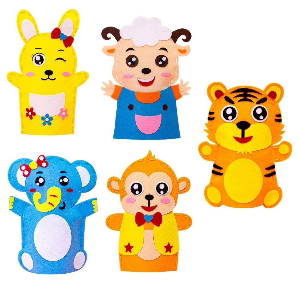 5세트 DIY 손인형 키트 어린이의 미세 운동 능력 향상을 위한 붙여넣기형 공예 재료 역할극 교육 활동 손인형