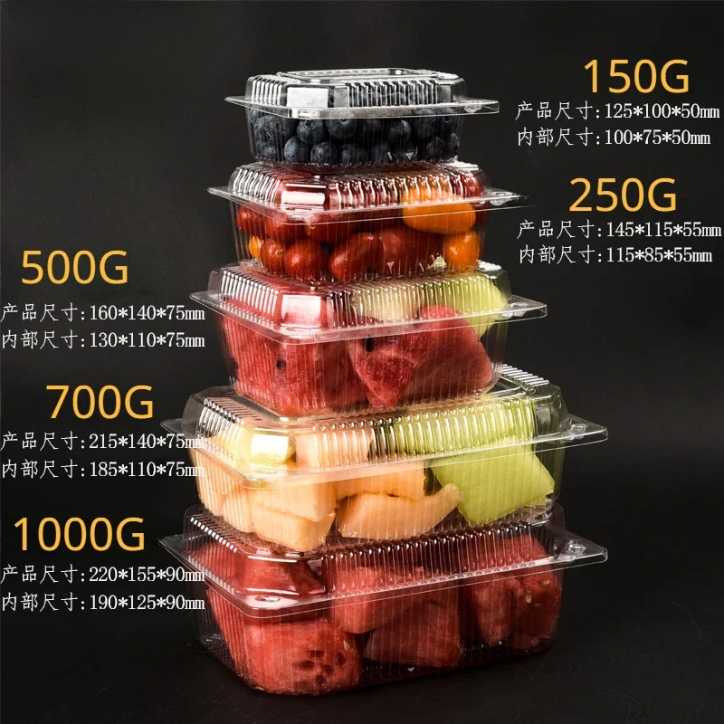 100pcs Disposable Transparent Box with Lid Plastic Fruit Cutting Fruit take Box Rectangular Food Box, Pastry Cake Packaging Box 2