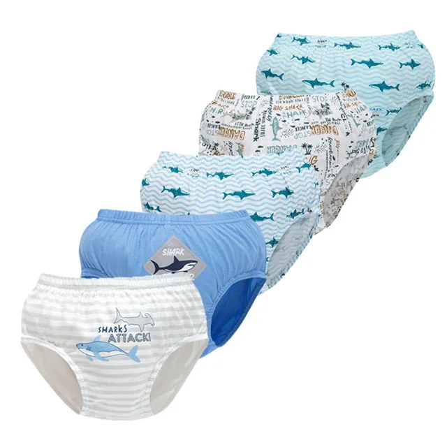 5 Pcs/Lot Cotton Children Underwear Shark Cartoon Patterns Boys