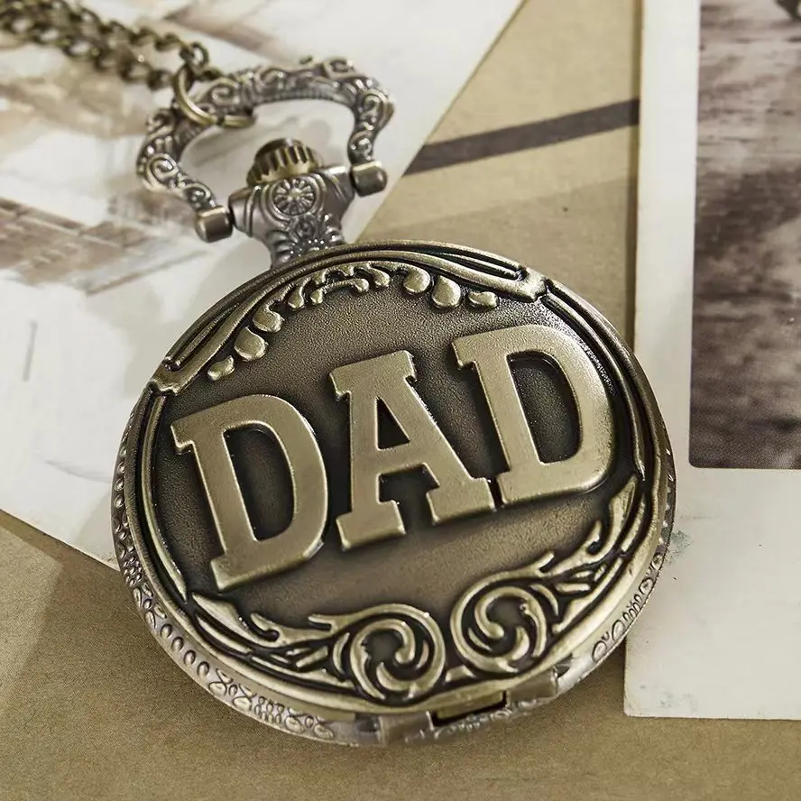 

Vintage bronze carving DAD Fashion Quartz Pocket Watch Give Father Best Pendant Gift Collection Artwork