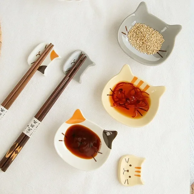 Japanese Cute Cat Dish Creative Ceramic Seasoning Dish Porcelain Dipping Saucer Plate Snack Plate Kitchen Supplies Tableware 2