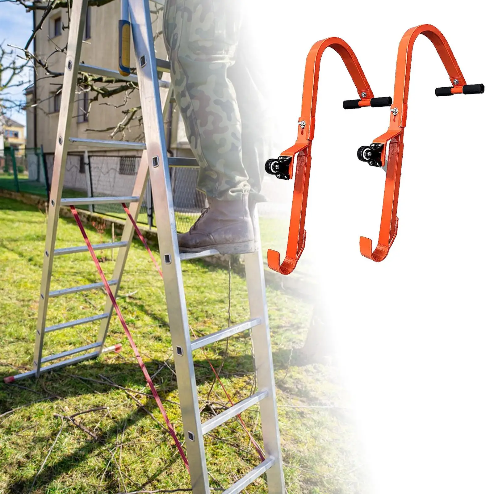 2x Roofing Ladder Hook Ladder Spare Parts Lightweight Iron with Wheel Roof Ladder Hook for Home Outdoor Projects Repair Gutter