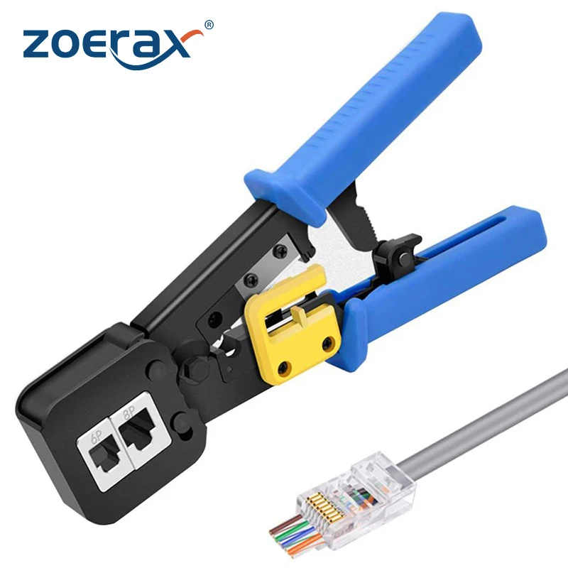 RJ45 Crimper Pass-Through/EZ RJ11/RJ12/RJ45 connectors Cutter Stripper CAT5e/CAT6 Network Cable Wire Crimping Tool wire stripper tools electrician tools