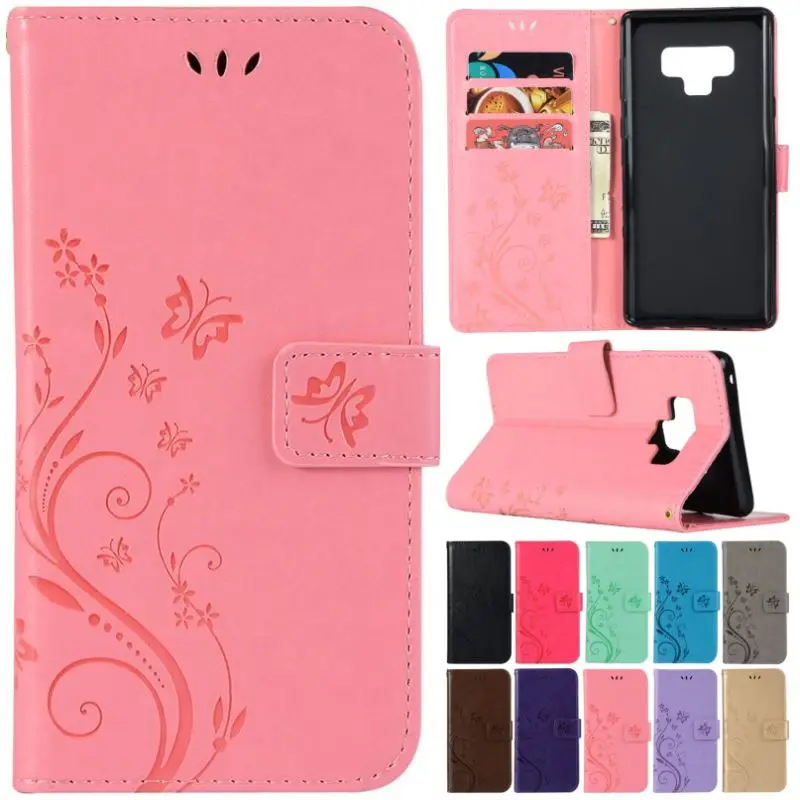 Butterfly Phone Case For Samsung Galaxy j3 j5 j7 jA3 A5 S9 S8 Plus Note 9 Flip Leather Card Slots Wallet Cover P04E